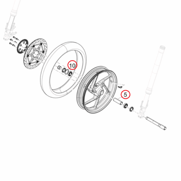 Spacer and Circlip - RS457 Front Wheel